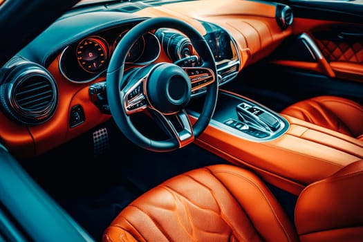The vehicles interior showcasing stylish automotive design in a personal luxury car.  AI generated