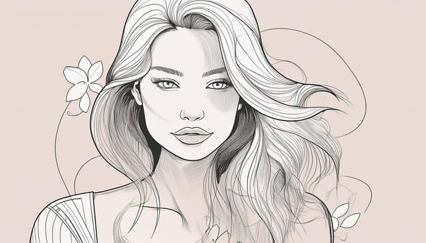 gorgeous hand drawn illustration of young woman, AI generated image