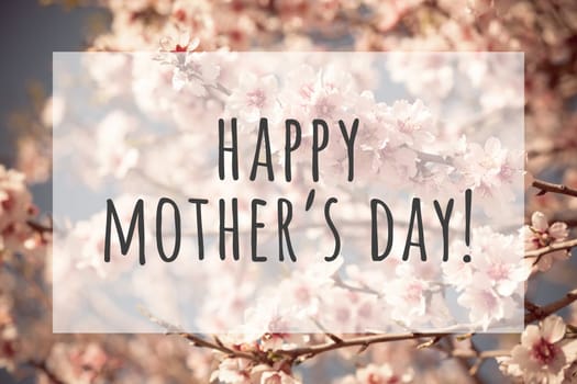 Happy mothers day text on blurred flowers background