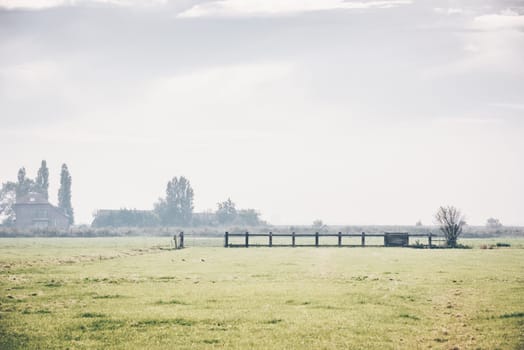 Dutch wide open rural landscape with farm in the field. the Netherlands