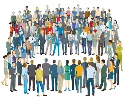 large groups of people on white background, illustration isolated