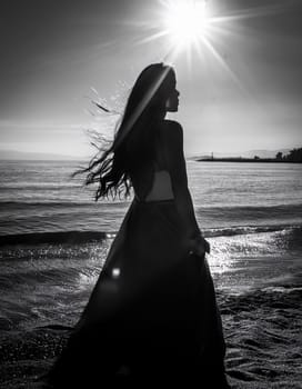 elegant young woman portrait in black and white, AI generated image