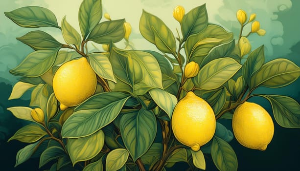 lemon fruiit plant illustration, AI generated image