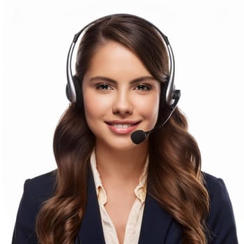 gorgeous young woman with headset in call centre, AI generated image
