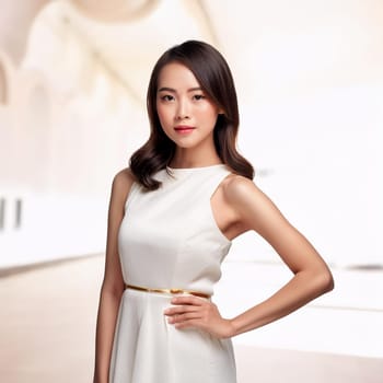 gorgeous young chinese woman in white dress, AI generated image