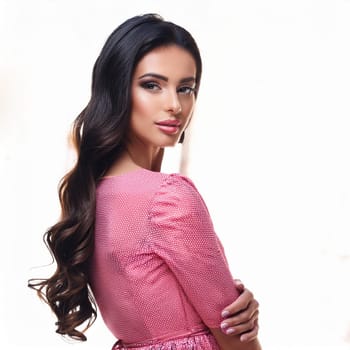 gorgeous young woman dressedi in pink, AI generated image