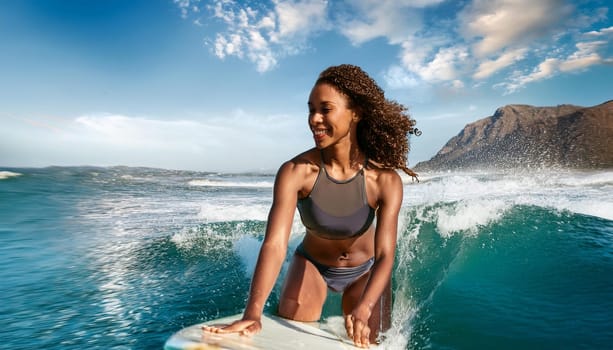pretty young woman windsurfing, AI generated image