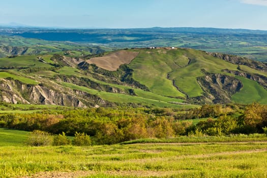 Outdoor Tuscan green hills landscape. Horizontal shot