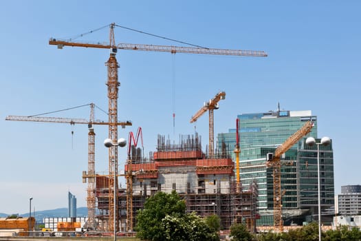 Modern Office Building Construction Site. Horizontal shot