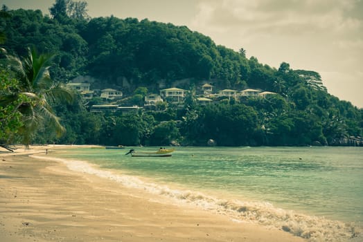 Tropical beach at Mahe island Seychelles in sunny day
