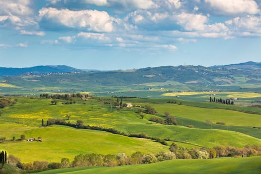 Outdoor Tuscan hills landscape. Horizontal shot