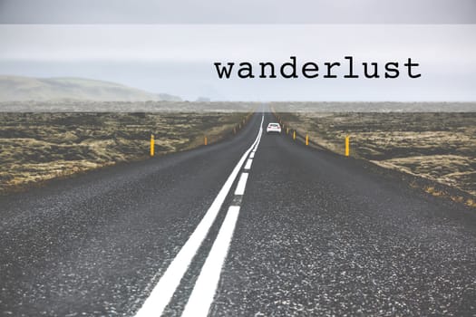 Inspirational typographic quote wanderlust. Travel vacations tourism adventure road trip concept