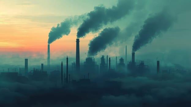 Industrial Pollution, Factory Smoke at Sunset