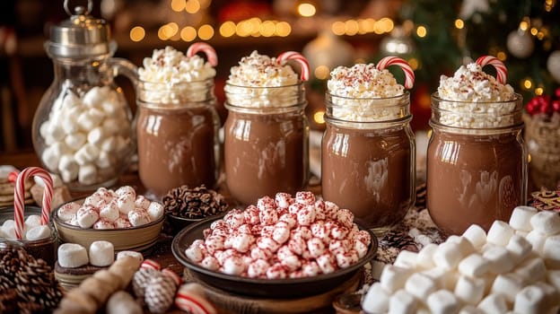 Hot Chocolate with Marshmallows and Candy Canes for Christmas
