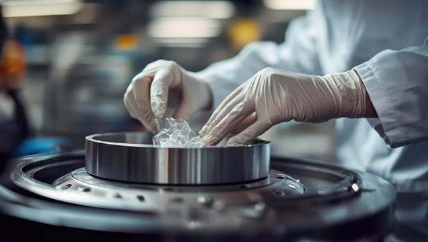 Laboratory technician handling samples in a scientific environment. Concept of research and innovation.