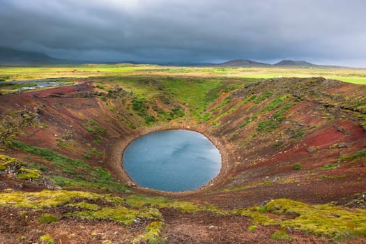 Crater of an extinct volcano Kerith filled with water. Located in Iceland