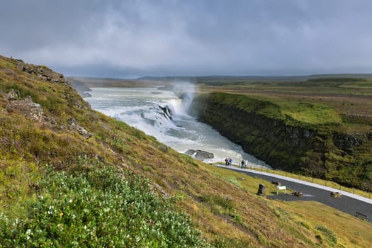 Gullfoss Waterfall, southern part of Iceland, at overcast weather. Horizontal shot