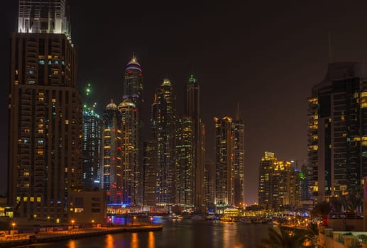UAE, DUBAI - DECEMBER 31: night view of Dubai Marina, United Arab Emirates - the largest man-made marina in the world on December 31, 2014