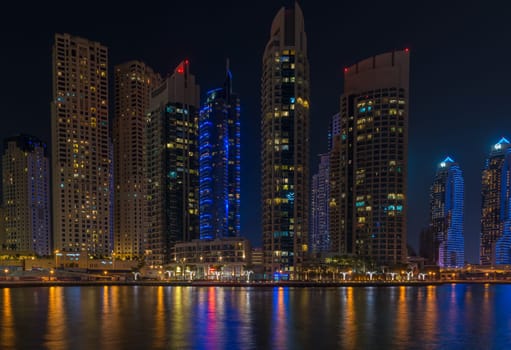 UAE, DUBAI - DECEMBER 31: night view of Dubai Marina, United Arab Emirates - the largest man-made marina in the world on December 31, 2014