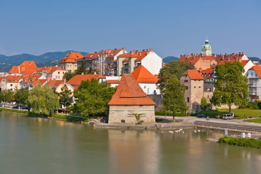 SLOVENIA, MARIBOR - JULY 18: Skyline of Maribor city in the sunny day, Slovenia on July 18, 2014