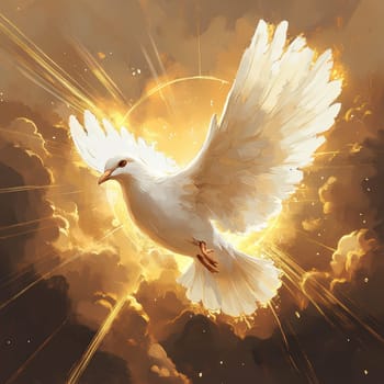 Graphic and biblical representation of the Holy Spirit in the form of a dove. AI generativ.