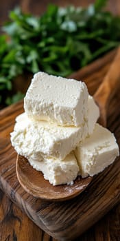 A fresh serving of young kajmak (traditional Balkan cream cheese)  AI generative.