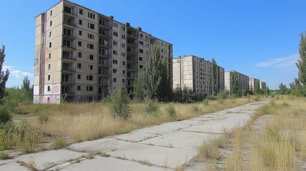 Eastern European apartment blocks. AI generative.