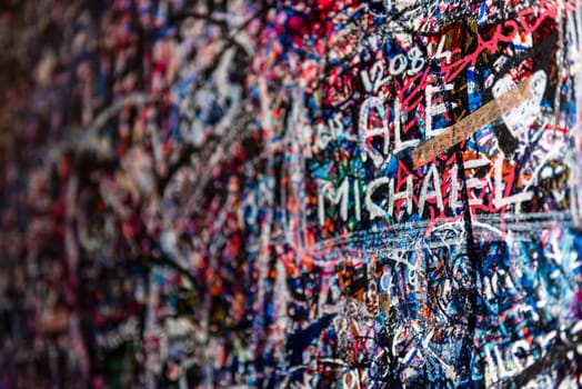 The wall full of messages from lovers in Juliet house, Verona, Italy.