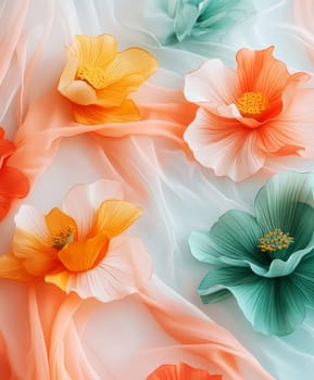 Lotus leaf, water reflection, perspective aesthetics, soft gradient colors, red and yellow, minimalist image from ancient China. AI generative.