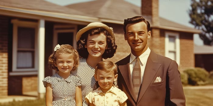 Vintage photo of an American family from the 1940s, 1950s