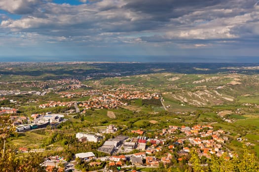 View from Titano mountain, San Marino at neighborhood. Horizontal shot