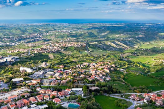 View from Titano mountain, San Marino at neighborhood. Horizontal shot