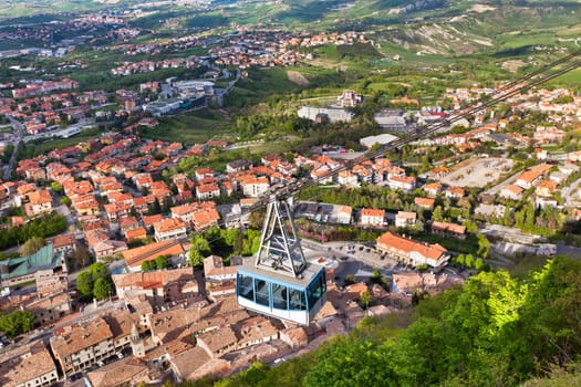 Cable Car at Titano mountain, San Marino. Horizontal shot