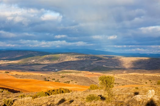 Fields and hills of Castilla-La Mancha, Spain at winter