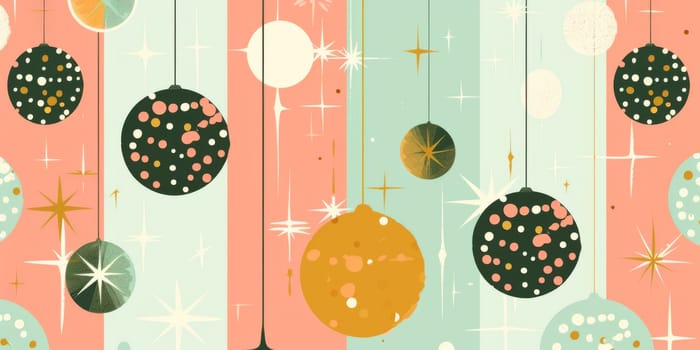 Hanging ornaments with retro design pattern on colorful background, AI Generated