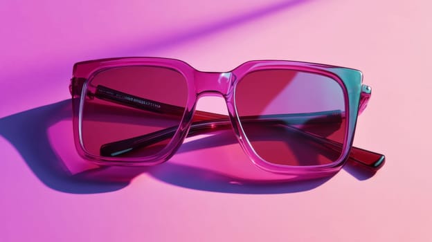 Retro sunglasses on light pastel background with bright colors and shadows, AI Generated