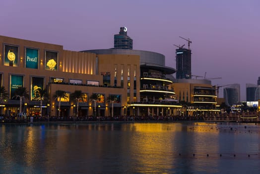 UAE, DUBAI - JANUARY 01: Dubai fountains show place at the Dubai Mall on January 01, 2015