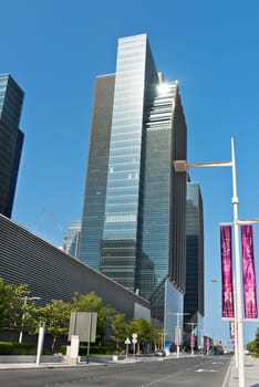 ABU DHABI, UAE - DECEMBER 24: Abu Dhabi Downtown streets with skyscrapers on December 24, 2014. United Arab Emirates