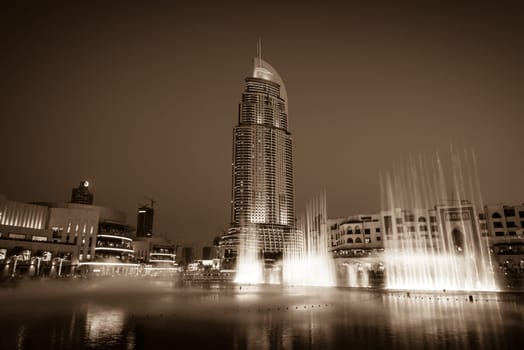 UAE, DUBAI - JANUARY 01: Dubai fountains show at the Dubai Mall on January 01, 2015