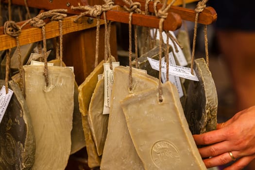 FRANCE, VAISON LA ROMAINE - AUGUST 06: Handmade soap in a beauty shop in Provence France on August 06, 2014