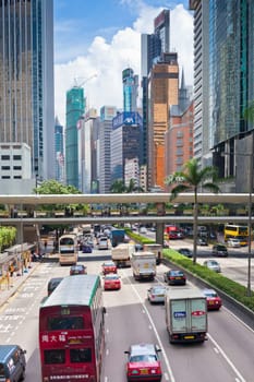 HONG KONG, HONG KONG - SEPTEMBER 22: Hong Kong Downtown street crowded with transport on September 22, 2012