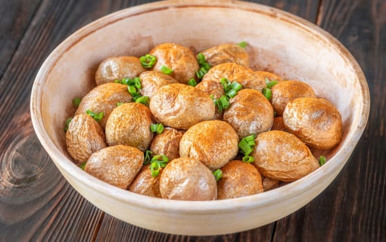 Bowl of oven roasted crispy baby potatoes