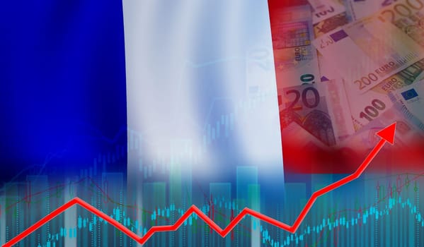 France economy recovery on bar chart. Growth of the French economy on the financial graph