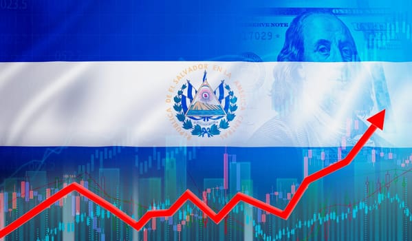 Growth of the economy of El Salvador on financial graph. Financial growth of El Salvador, economic recovery concept