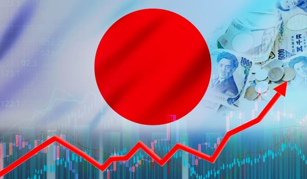 Japan economy growth on financial graph. Japan financial growth, economic recovery concept