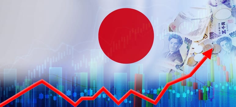 Japan economy growth on financial graph. Japan financial growth, economic recovery concept