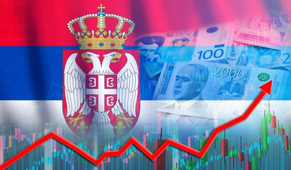 Serbia economy growth on financial graph. Serbian financial growth concept, economic recovery