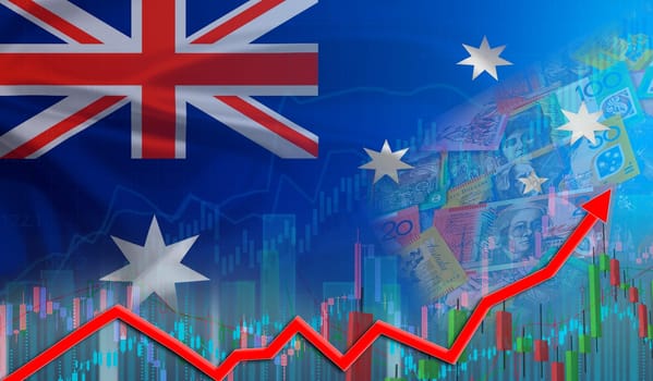 Growth of Australia economy on the financial graph. Australian financial growth concept, economic recovery