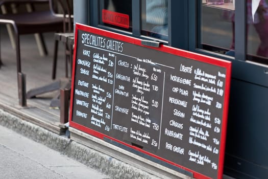 Cafe Blackboard in France. Horizontal shot