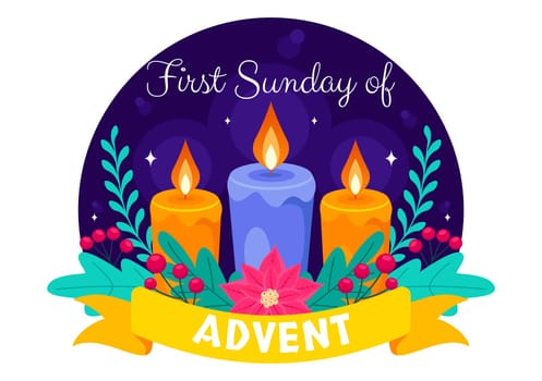 First Sunday of Advent or the Beginning of a New Church Year, Observed on November 27 with a Flat Style Background Vector Illustration